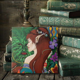 Green Man Elf Fantasy Floral Tile