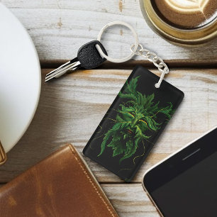 Green Man Fae Leaves Black Keychain