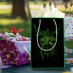 Green Man Fae Leaves Black Medium Gift Bag