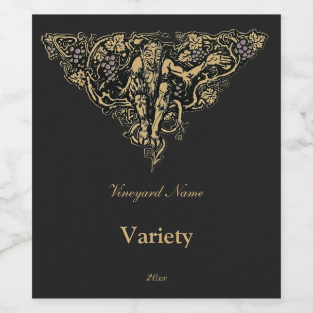 Green Man Goblin Faun Grapevine Antique Wine Label (Single Label)
