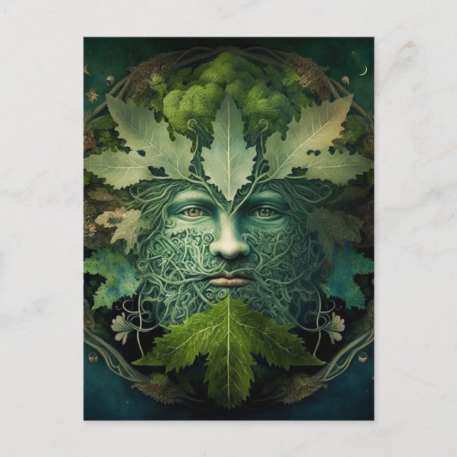 Green Man Mandala Fantasy Art Postcard (Front)