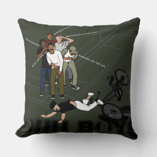 green Man on Bike Hits Manhole OHH BOYS crack up Throw Pillow