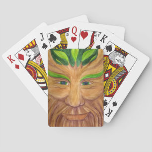 Green Man Playing Cards