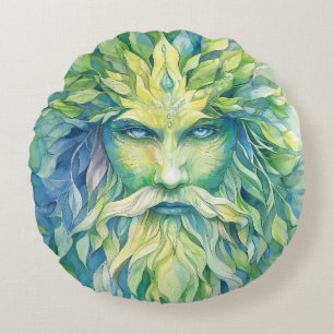 Green Man Round Pillow