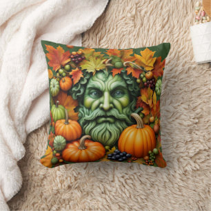 Green Man with abundant fruits & leaves Throw Pillow