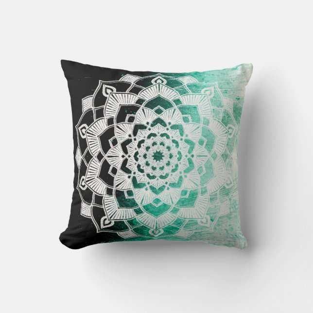 Green Mandala Abstract Throw Pillow (Front)