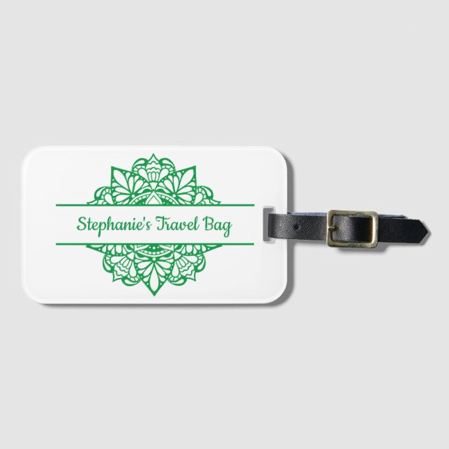 Green Mandala Art Personalized Luggage Tag (Front Horizontal)