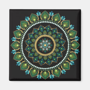 Green Mandala   Handpainted   Sacred Geometry Magnet