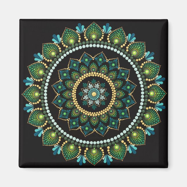Green Mandala | Handpainted | Sacred Geometry Magnet (Front)