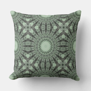 Green Mandala Kaleidoscope Medallion Flower Throw Pillow