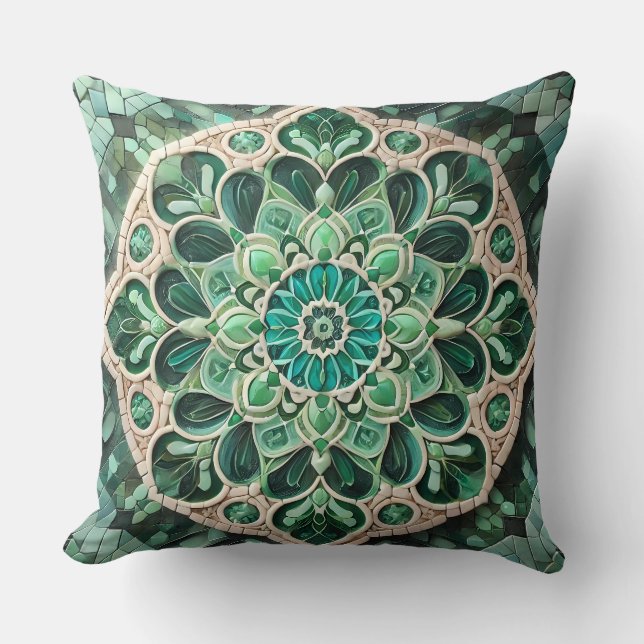 Green Mandala Pattern: Harmony of Nature Throw Pillow (Front)