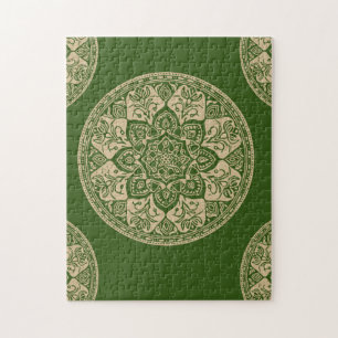 Green Mandala Puzzle for Mindful Relaxation