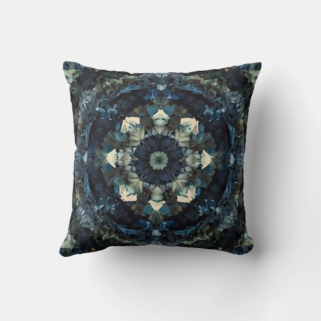 Green Mandala symmetrical kaleidoscopic pattern Throw Pillow (Back)