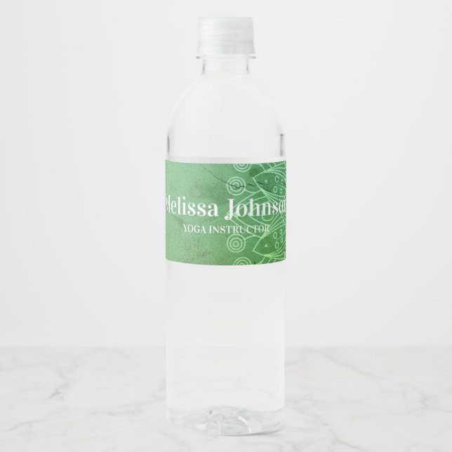 Green Mandala Yoga Meditation Water Bottle Label (Front)