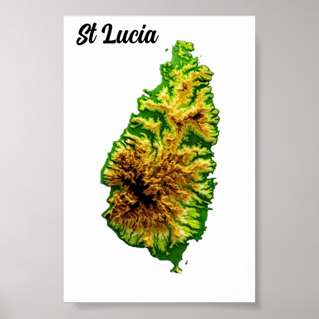 Green map of St Lucia Poster (Front)