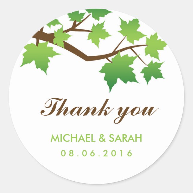 Green Maple Leaves Thank You Sticker (Front)
