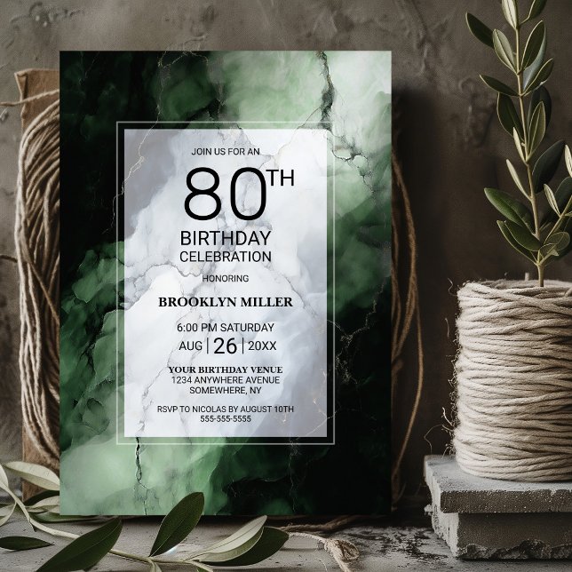 Green Marble 80th Birthday Party Invitation (Creator Uploaded)