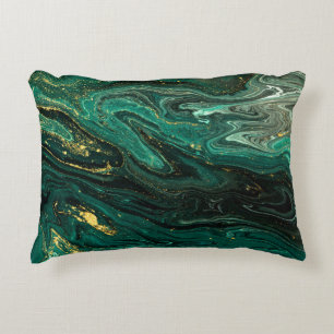 Green Marble: Abstract Agate Ripple. Accent Pillow