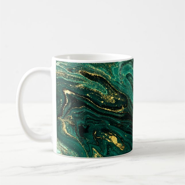 Green Marble: Abstract Agate Ripple. Coffee Mug (Left)