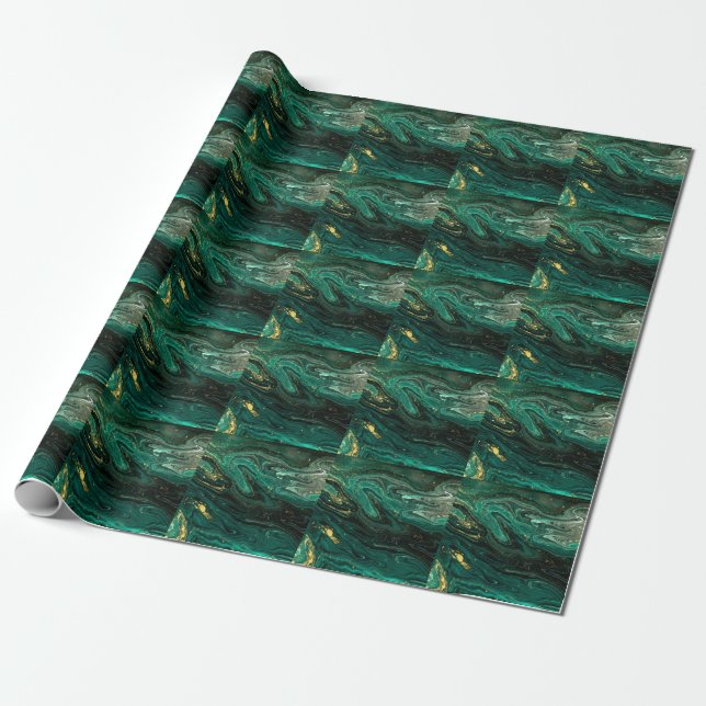 Green Marble: Abstract Agate Ripple. Wrapping Paper (Unrolled)