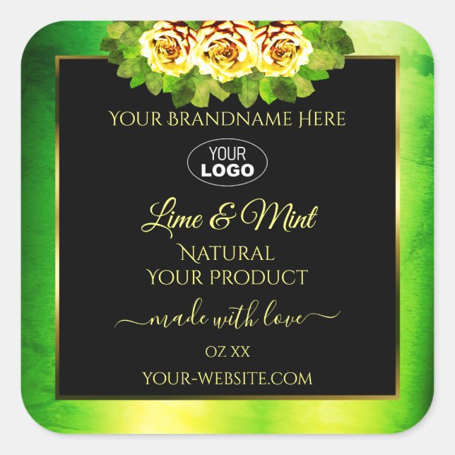 Green Marble Black Product Labels Roses with Logo (Front)