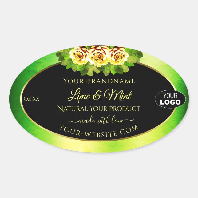 Green Marble Black Product Labels Roses with Logo (Front)