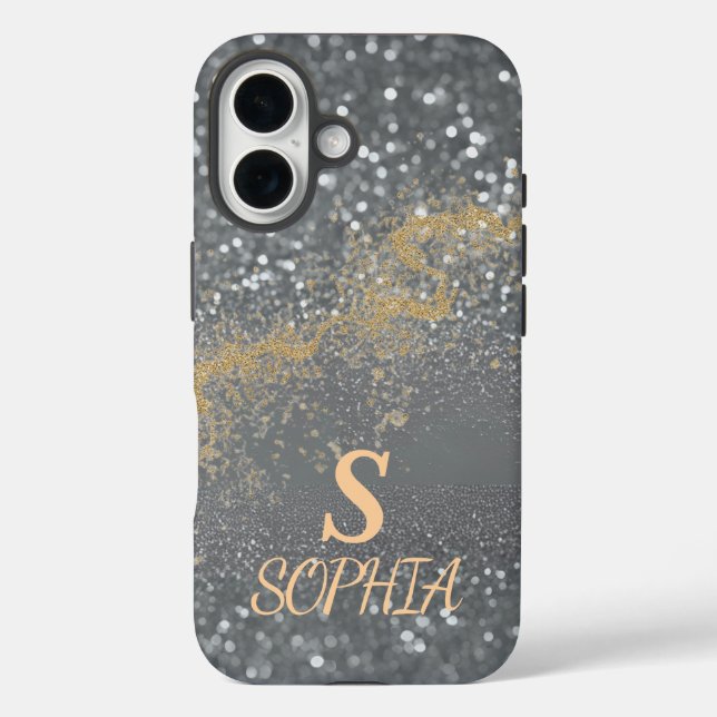 Green marble chic gold glitter monogram Case-Mate iPhone case (Back)