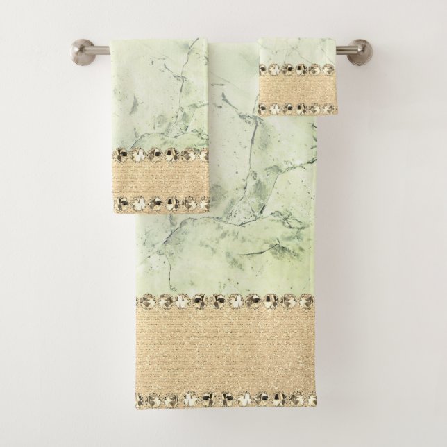 Green Marble Diamond Bling     Bath Towel Set (Insitu)