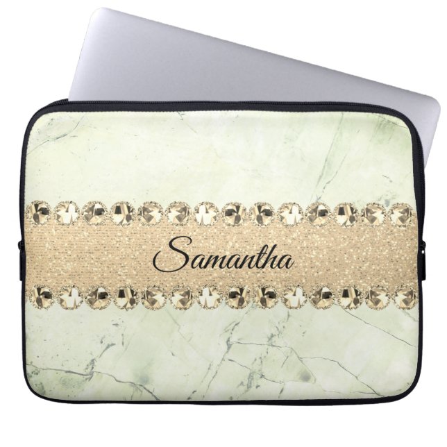 Green Marble Diamond Bling          Laptop Sleeve (Front)