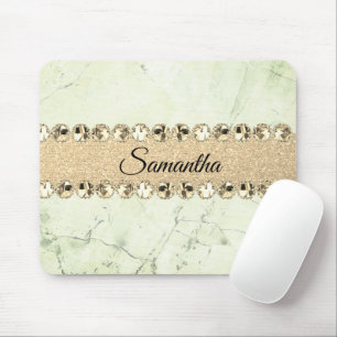 Green Marble Diamond Bling Mouse Pad