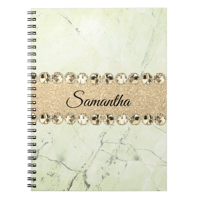 Green Marble Diamond Bling           Notebook (Front)