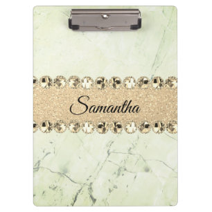 Green Marble Diamond Bling  Personalized        Clipboard