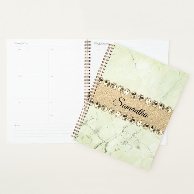 Green Marble Diamond Bling  Personalized  Planner (Display)