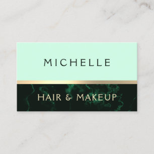 Green marble faux texture gold stripe business card