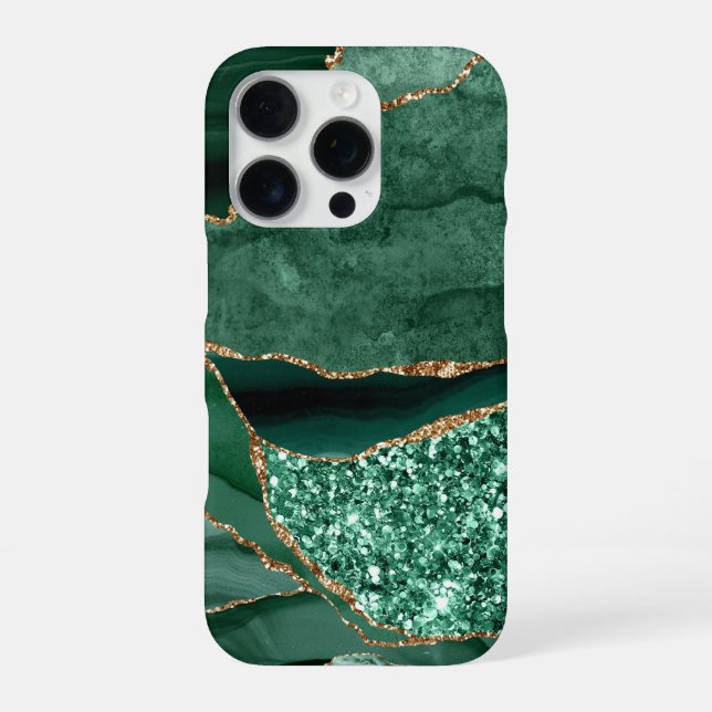 Green Marble Geode Gold Glitter Agate iPhone Case (Back)