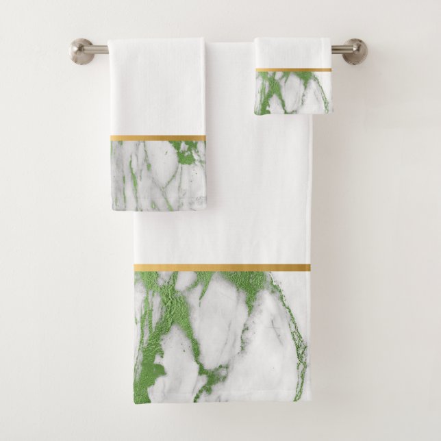 GREEN MARBLE GOLD BATHROOM TOWEL SET (Insitu)