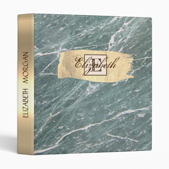 Green Marble,Gold Brush Stroke, Monogram Binder (Front/Spine)