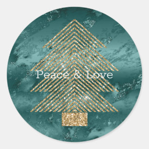 Green Marble Gold Glitter Christmas Tree        Classic Round Sticker