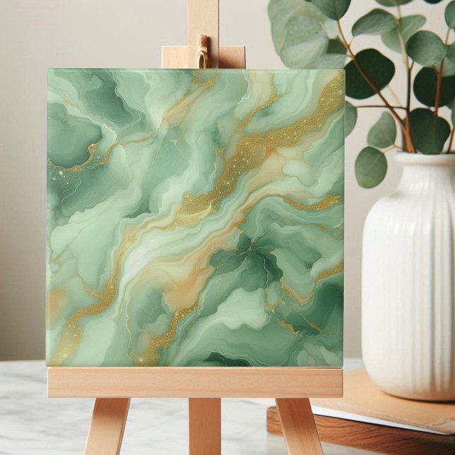 Green Marble Gold Glitter Veins and Swirls Tile (Creator Uploaded)