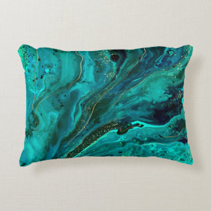 Green Marble & Gold: Luxurious Texture Accent Pillow