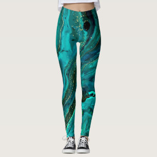Green Marble & Gold: Luxurious Texture Leggings
