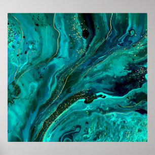 Green Marble & Gold: Luxurious Texture Poster