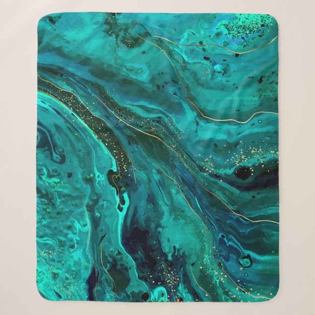 Green Marble & Gold: Luxurious Texture Sherpa Blanket (Front)