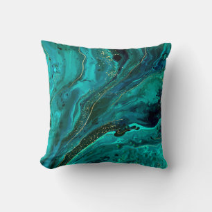 Green Marble & Gold: Luxurious Texture Throw Pillow