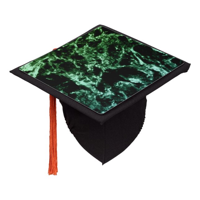 Green Marble on Black  Graduation Cap Topper (Angled)