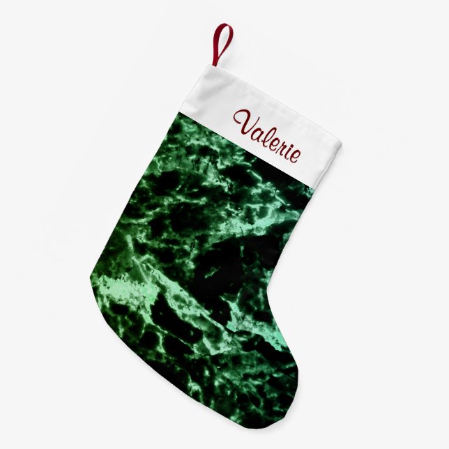 Green Marble on Black Small Christmas Stocking (Front (Hanging))