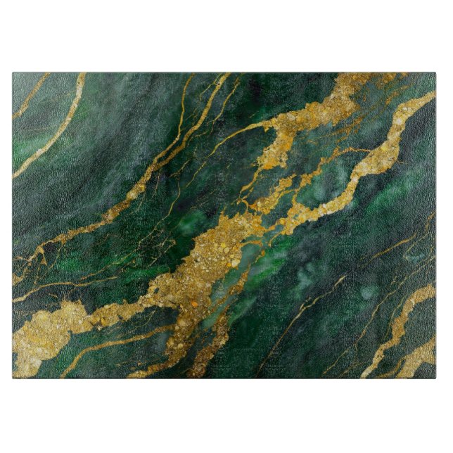 Green Marble Pattern with Gold Cutting Board (Front)