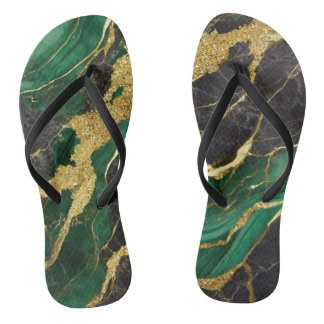 Green Marble Pattern with Gold Flip Flops