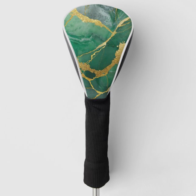 Green Marble Pattern with Gold Golf Head Cover (Front)