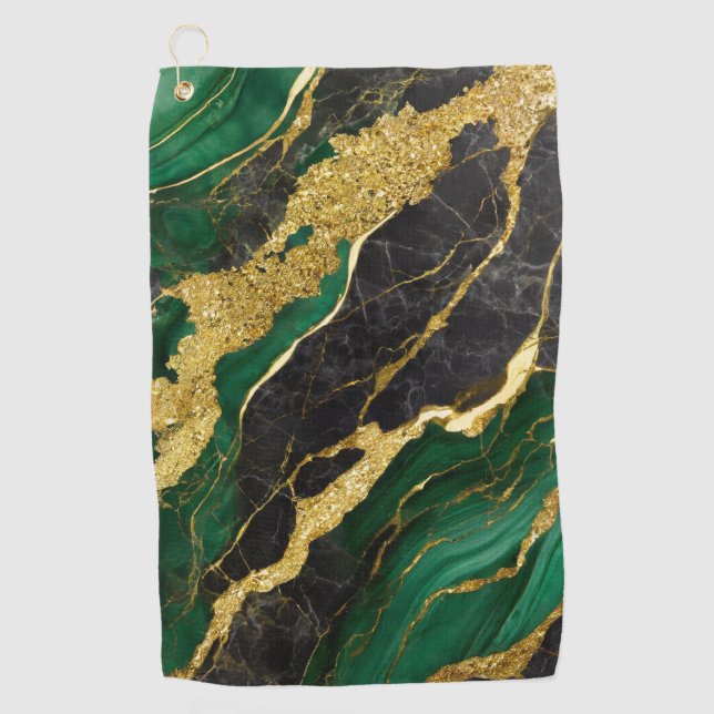 Green Marble Pattern with Gold Golf Towel (Front)